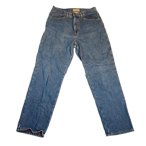 L.L. Bean Flannel Lined Jeans Woman 12 Reg Relaxed Fit W32 L30 100% Cotton COLD - Picture 1 of 15